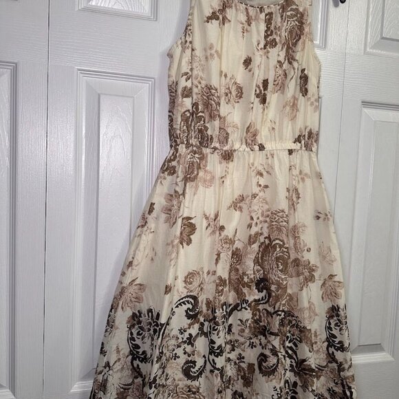 Lands' End Canvas 100% Cotton Poplin Midi Cream & Brown Floral Petite Size 2 EUC - Picture 13 of 16